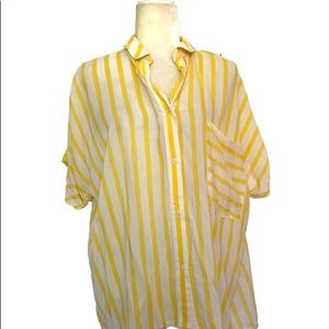 STRADIVARIUS | yellow &white striped button down